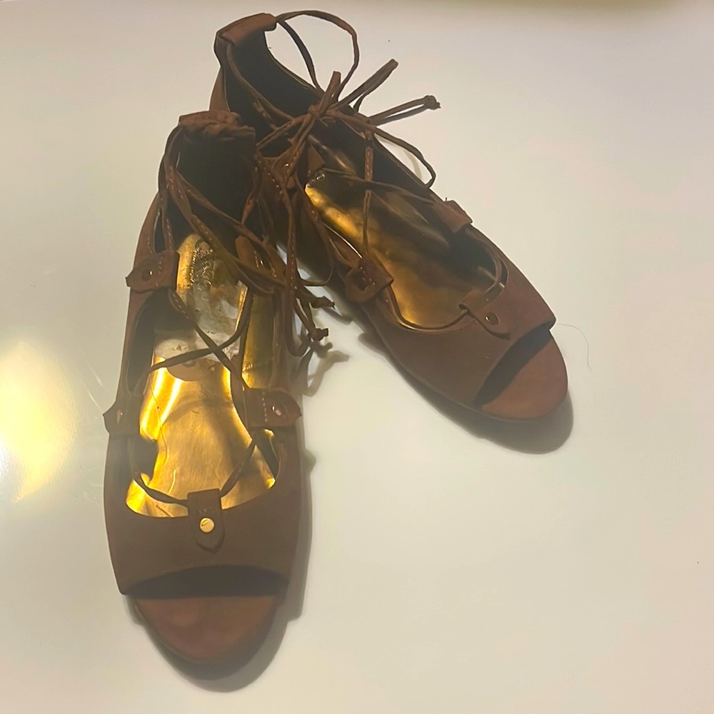 Dark Brown Gladiator Lace up Sandals. Size 8.